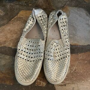 Silver Woven Slip-On Women's Shoes